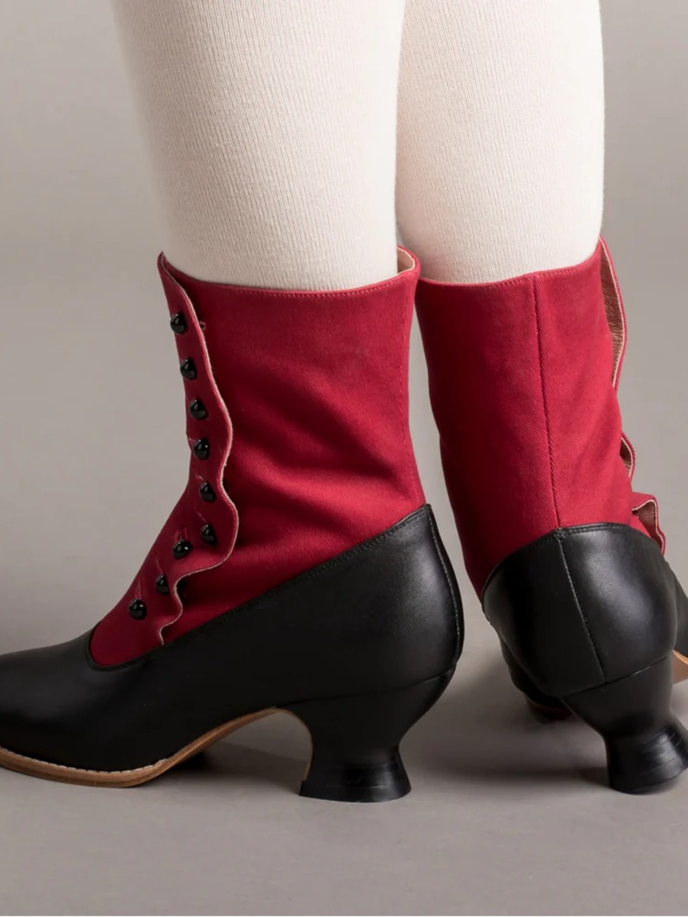 American Duchess Manhattan Victorian Cloth-Top Button Boots (Red/Black) size 6.5 - Picture 3 of 7